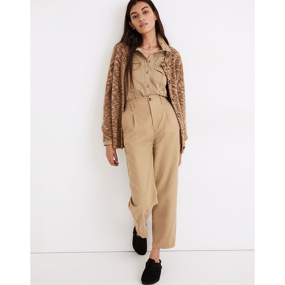Madewell Moleskin Pleated Balloon Pants in ash green khaki tan